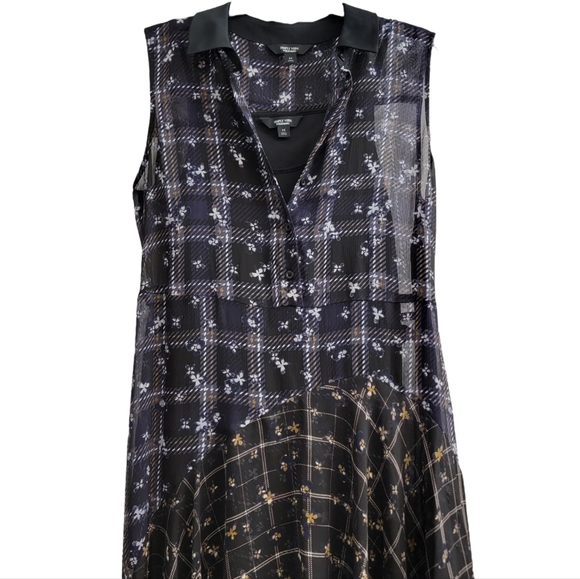 Navy Blue & Black Plaid Midi Ruffle High Low Butterfly Peter Pan Collar Size Med - Picture 6 of 13